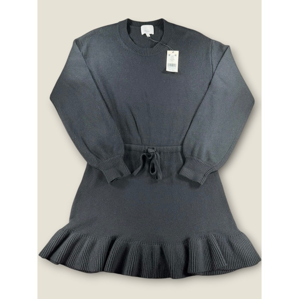Cinq a Sept Kiana Dress Black Knit Ruffle Hem Drawstring Waist ZK8352909Z L